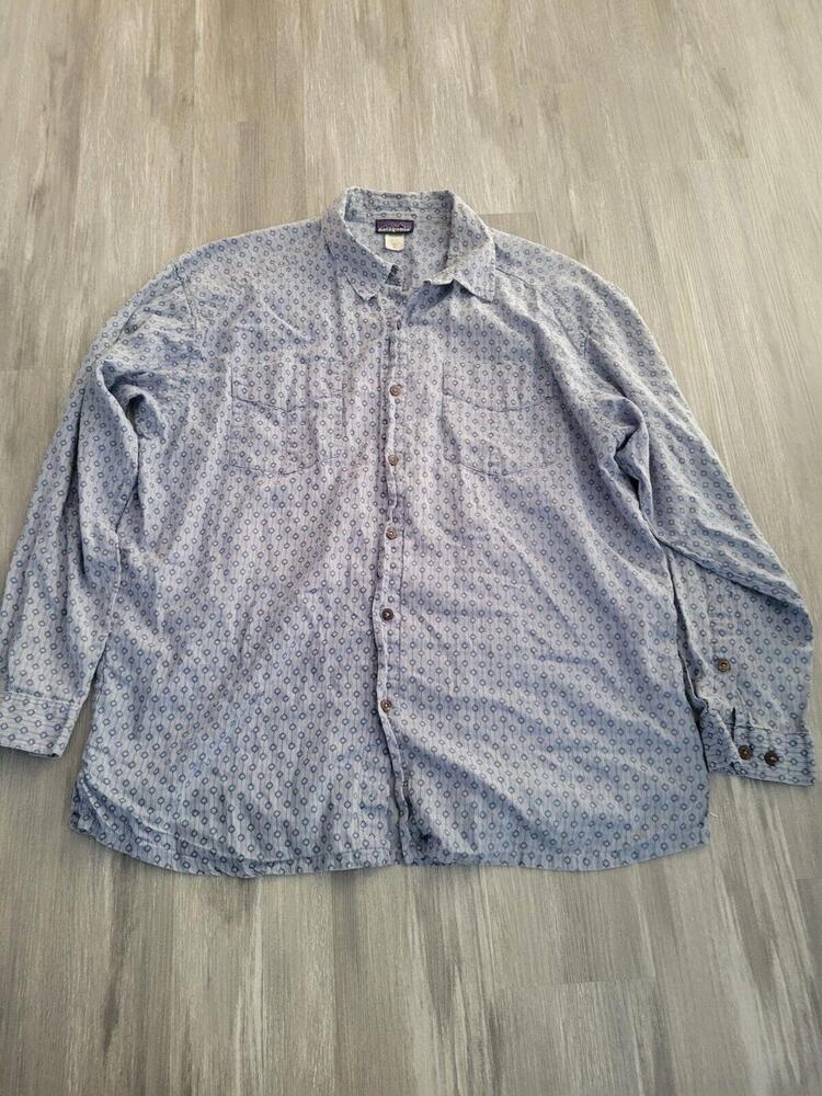 Vintage Patagonia Mens XL Canvas Denim hike Work Shirt Long Sleeve Button Blue